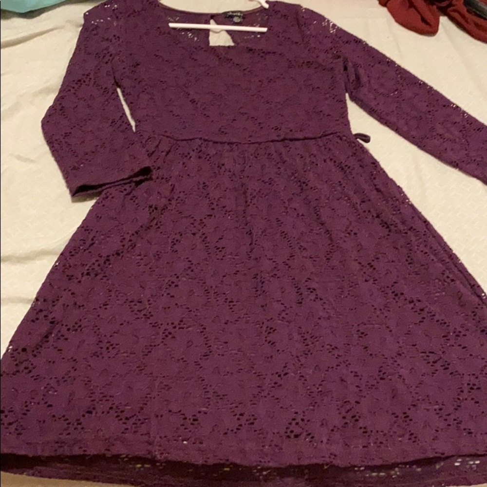 Plum with lace 3/4 sleeve skater fit & flare dress